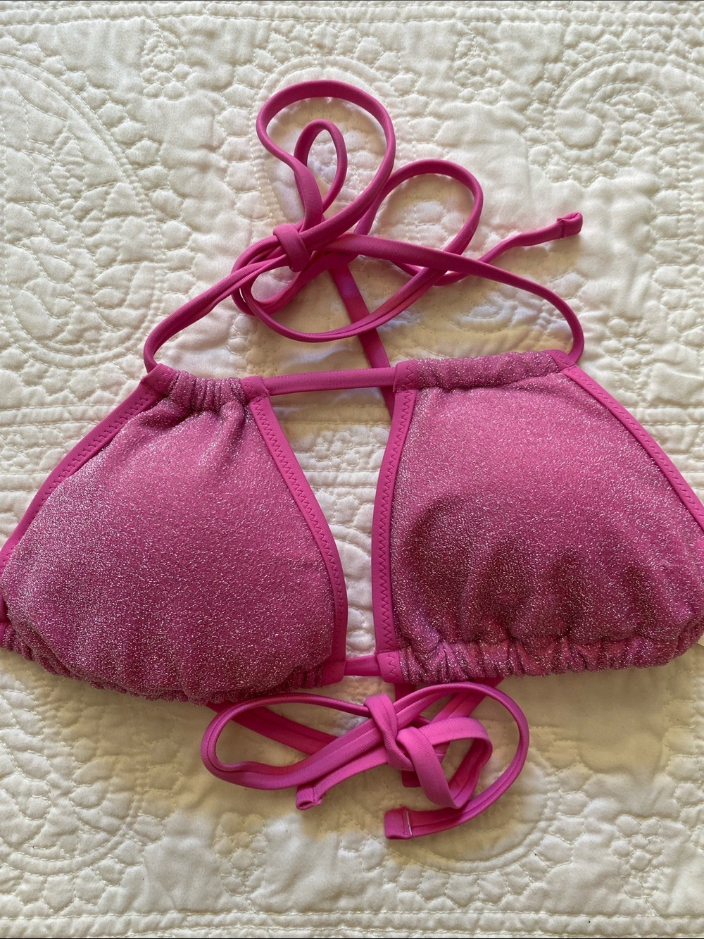 aerie Pink Shimmery Triangle Swim Top small